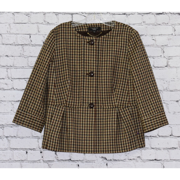 TALBOTS Designer Peplum Houndstooth Plaid Equestrian Style Blazer Jacket 12P - Picture 2 of 7